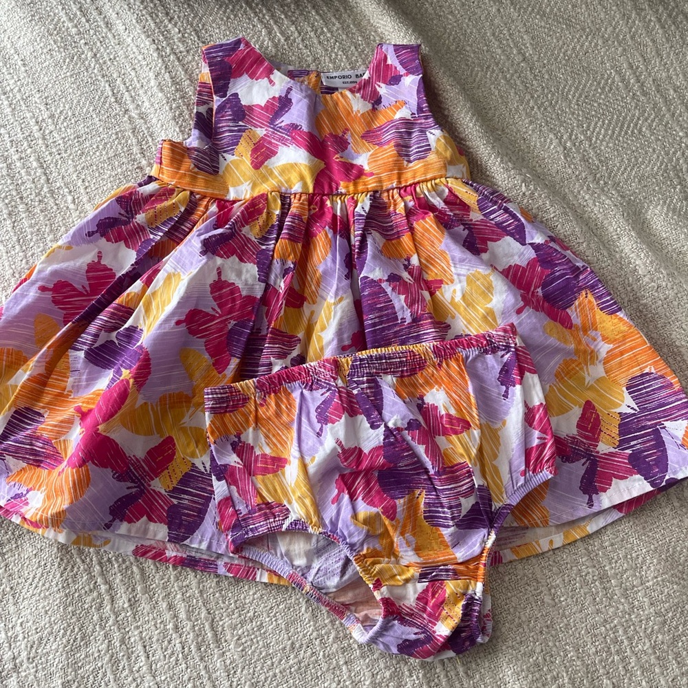 Emporio Baby Colorful Butterfly Baby Dress with Bloomers and Hat - 6-9 mos